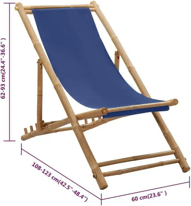 Alt view image 13 of 16 - vidaXL Deck Chair Bamboo and Canvas Navy Blue