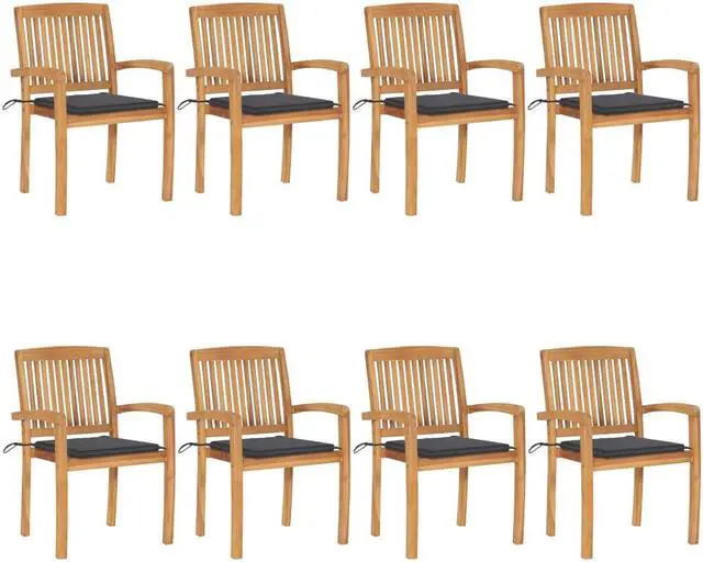 Main image of vidaXL 8x Solid Teak Wood Stacking Patio Chairs with Cushions Garden Chairs