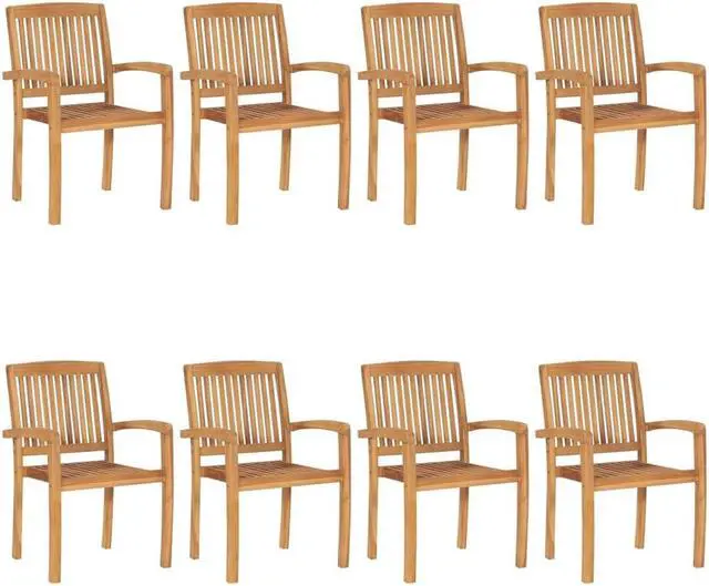 Alt view image 2 of 7 - vidaXL 8x Solid Teak Wood Stacking Patio Chairs with Cushions Garden Chairs