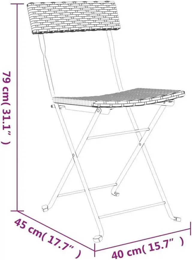 Alt view image 4 of 7 - vidaXL Chair 6 Pcs Outdoor Bistro Folding Side Chair Gray Poly Rattan and Steel
