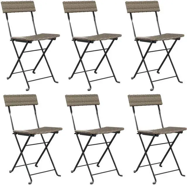 Alt view image 2 of 7 - vidaXL Chair 6 Pcs Outdoor Bistro Folding Side Chair Gray Poly Rattan and Steel