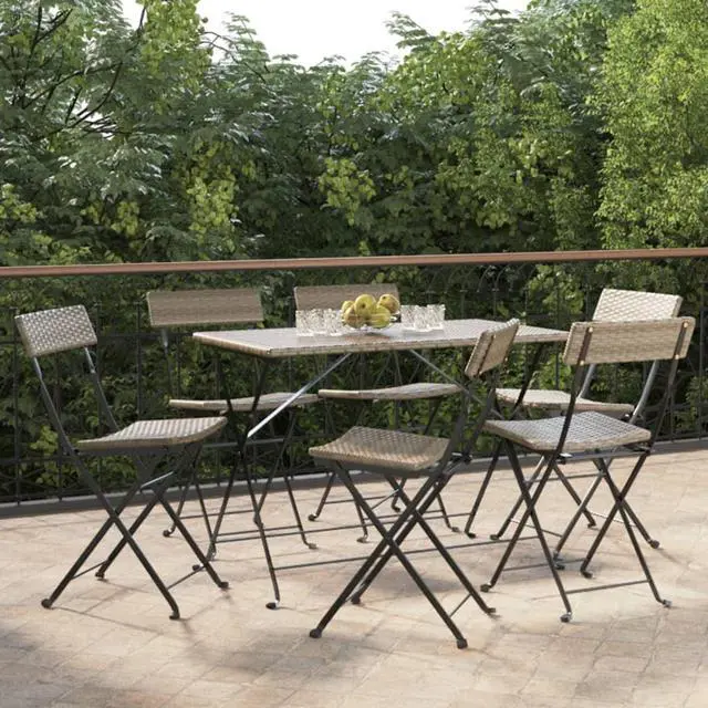Main image of vidaXL Chair 6 Pcs Outdoor Bistro Folding Side Chair Gray Poly Rattan and Steel