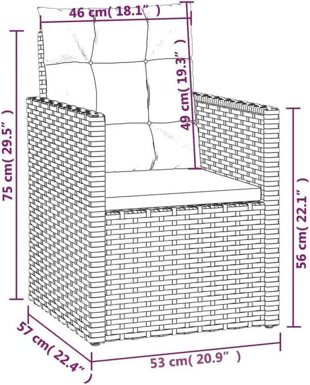 Alt view image 4 of 7 - vidaXL Patio Chair All Weather Outdoor Furniture with Cushions Black Poly Rattan