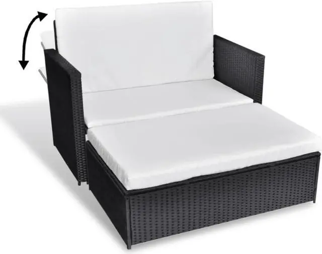 Alt view image 11 of 11 - vidaXL Patio Furniture Set 2 Piece Sleeper Sofa with Cushions PE Rattan Black