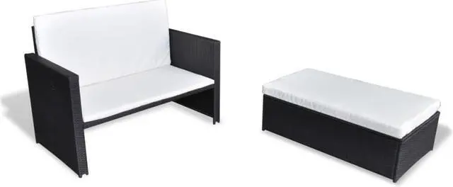 Alt view image 10 of 11 - vidaXL Patio Furniture Set 2 Piece Sleeper Sofa with Cushions PE Rattan Black