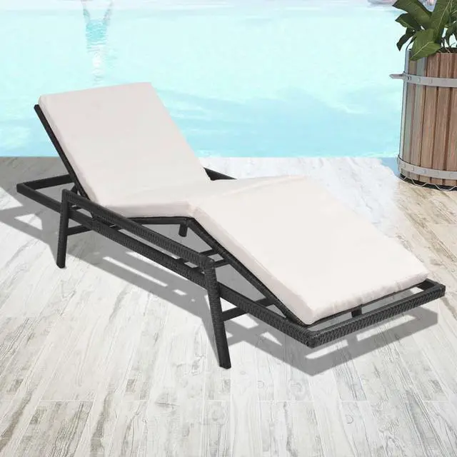 Alt view image 9 of 14 - vidaXL Sun Lounger with Cushion Poly Rattan Black