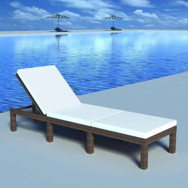 Alt view image 9 of 11 - vidaXL Patio Lounge Chair with Cushion and Adjustable Backrest Brown Poly Rattan