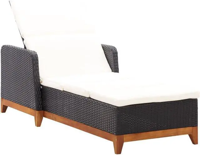 Alt view image 9 of 14 - vidaXL Sun Lounger Poly Rattan and Solid Acacia Wood Black