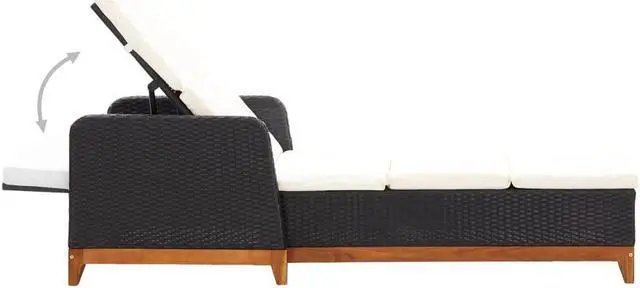 Alt view image 10 of 14 - vidaXL Sun Lounger Poly Rattan and Solid Acacia Wood Black