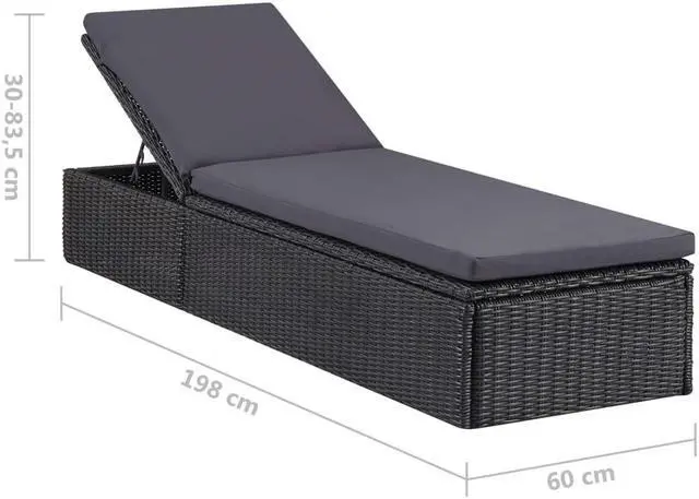 Alt view image 11 of 11 - vidaXL Sunlounger Poly Rattan Black and Dark Gray