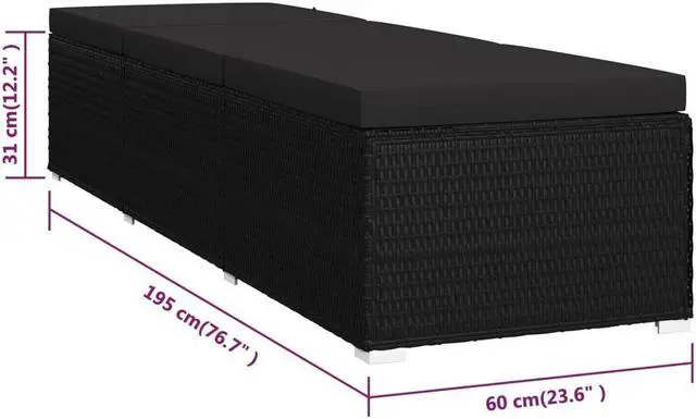 Alt view image 4 of 6 - vidaXL Patio Sun Lounger Pool Sunbed with Tea Table 3 Piece Poly Rattan Black