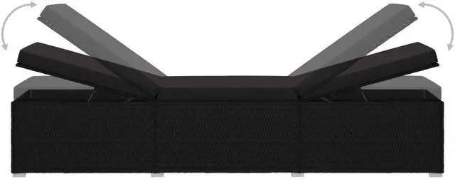 Alt view image 5 of 6 - vidaXL Patio Sun Lounger Pool Sunbed with Tea Table 3 Piece Poly Rattan Black