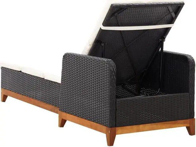 Alt view image 12 of 14 - vidaXL Sun Lounger Poly Rattan and Solid Acacia Wood Black
