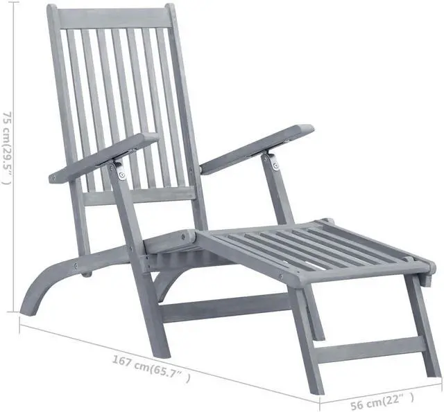 Alt view image 4 of 7 - vidaXL Deckchair Lounge Chair with Footrest and Cushion Solid Acacia Wood