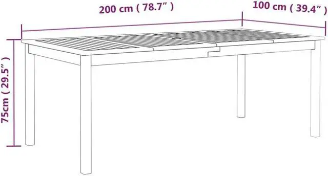 Alt view image 8 of 10 - vidaXL Patio Table Gray 78.7"x39.4"x29.5" Solid Wood Acacia