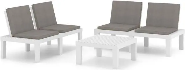 Alt view image 2 of 7 - vidaXL Patio Furniture Set 3 Piece Patio Bench Chair with Table Plastic White
