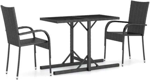 Alt view image 2 of 6 - vidaXL Patio Dining Set 3 Piece Patio Table and Chairs Conversation Set Black