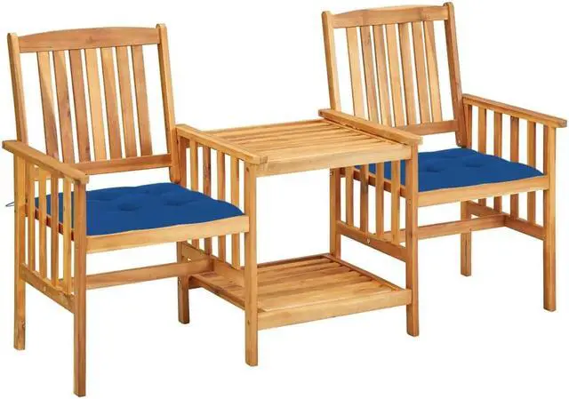 Alt view image 6 of 7 - vidaXL Patio Bistro Set Chair with Tea Table and Cushions Solid Acacia Wood