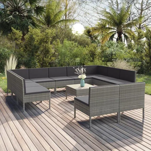 Main image of vidaXL Patio Lounge Set Outdoor Sectional Sofa Set 12 Piece Poly Rattan Gray