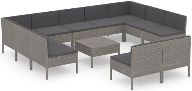 Alt view image 2 of 6 - vidaXL Patio Lounge Set Outdoor Sectional Sofa Set 12 Piece Poly Rattan Gray