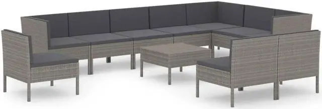 Alt view image 2 of 6 - vidaXL Garden Lounge Set Patio Sectional Sofa Couch 11 Piece Poly Rattan Gray
