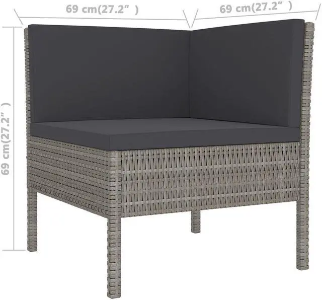 Alt view image 6 of 6 - vidaXL Garden Lounge Set Patio Sectional Sofa Couch 11 Piece Poly Rattan Gray
