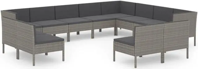 Alt view image 2 of 5 - vidaXL Garden Lounge Set Patio Sectional Sofa Couch 12 Piece Poly Rattan Gray