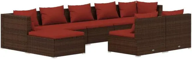 Alt view image 2 of 6 - vidaXL Patio Lounge Set Outdoor Sectional Sofa Set 9 Piece Brown Poly Rattan