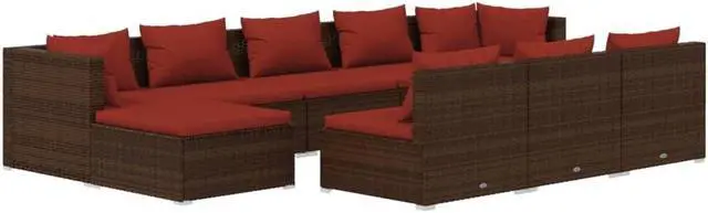 Alt view image 2 of 6 - vidaXL Patio Lounge Set Outdoor Sectional Sofa Set 10 Piece Brown Poly Rattan