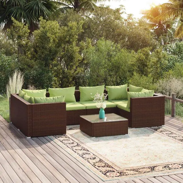 Main image of vidaXL Patio Lounge Set Outdoor Sectional Sofa Set 7 Piece Poly Rattan Brown