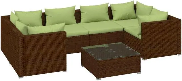 Alt view image 2 of 6 - vidaXL Patio Lounge Set Outdoor Sectional Sofa Set 7 Piece Poly Rattan Brown