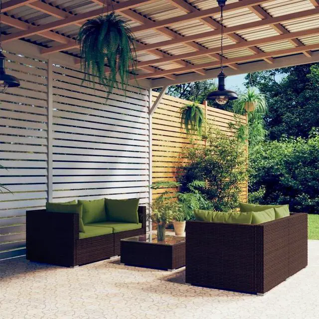 Main image of vidaXL Patio Lounge Set Outdoor Sectional Sofa Set 5 Piece Poly Rattan Brown