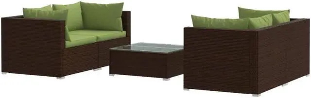 Alt view image 2 of 6 - vidaXL Patio Lounge Set Outdoor Sectional Sofa Set 5 Piece Poly Rattan Brown