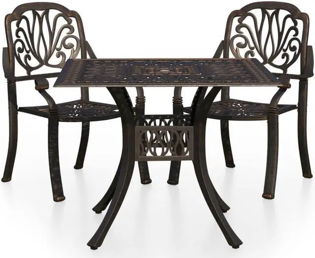 Alt view image 2 of 7 - vidaXL Bistro Set Table and Chair Bistro Table 3 Piece Cast Aluminum Bronze