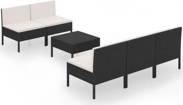 Alt view image 2 of 5 - vidaXL Garden Lounge Set Patio Sectional Sofa Couch 6 Piece Poly Rattan Black