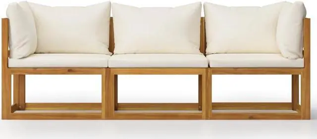 Alt view image 3 of 7 - vidaXL Patio Lounge Set Sectional Sofa with Cushion Cream Solid Acacia Wood