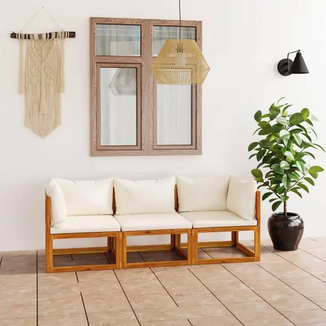 Main image of vidaXL Patio Lounge Set Sectional Sofa with Cushion Cream Solid Acacia Wood