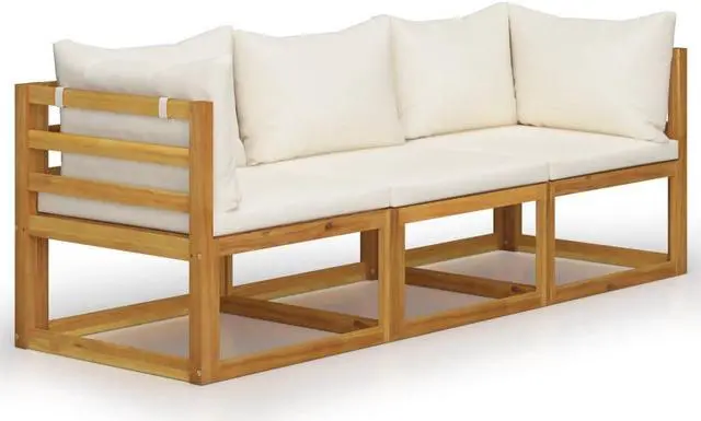Alt view image 2 of 7 - vidaXL Patio Lounge Set Sectional Sofa with Cushion Cream Solid Acacia Wood