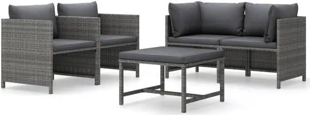 Alt view image 2 of 7 - vidaXL Patio Lounge Set 5 Piece Sectional Sofa with Cushions Poly Rattan Gray