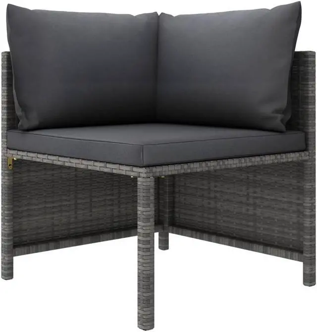 Alt view image 3 of 7 - vidaXL Patio Lounge Set 5 Piece Sectional Sofa with Cushions Poly Rattan Gray