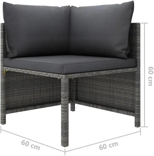 Alt view image 4 of 7 - vidaXL Patio Lounge Set 6 Piece Sectional Sofa with Cushions Poly Rattan Gray