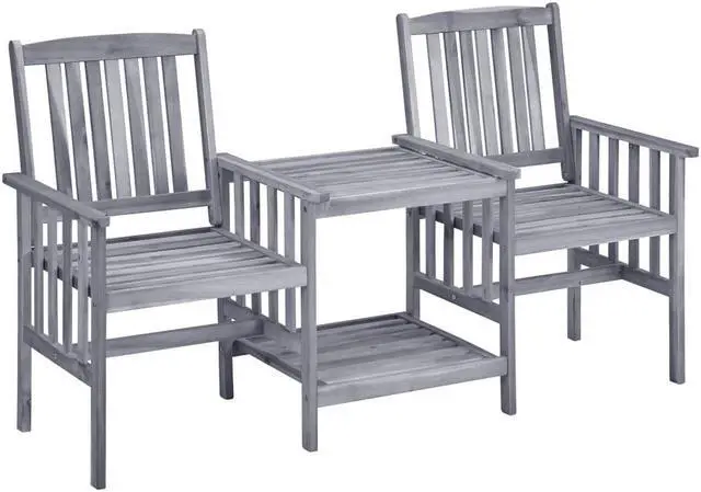 Alt view image 11 of 12 - vidaXL Patio Chairs with Tea Table 62.6"x24"x36.2" Solid Acacia Wood