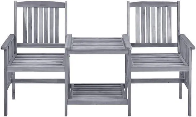 Alt view image 12 of 12 - vidaXL Patio Chairs with Tea Table 62.6"x24"x36.2" Solid Acacia Wood