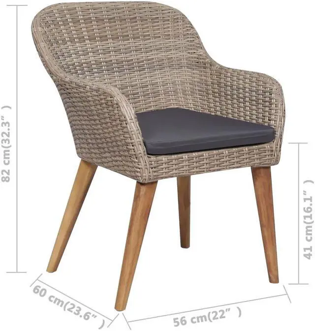 Alt view image 5 of 7 - vidaXL Patio Dining Set 7 Piece Outdoor Table and Chairs Poly Rattan Brown