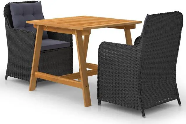 Main image of vidaXL Patio Dining Set 3 Piece Patio Table and Chairs Conversation Set Black