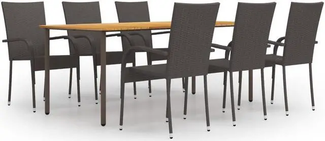 Main image of vidaXL Patio Dining Set Outdoor Table and Chair Set 7 Piece Poly Rattan Brown