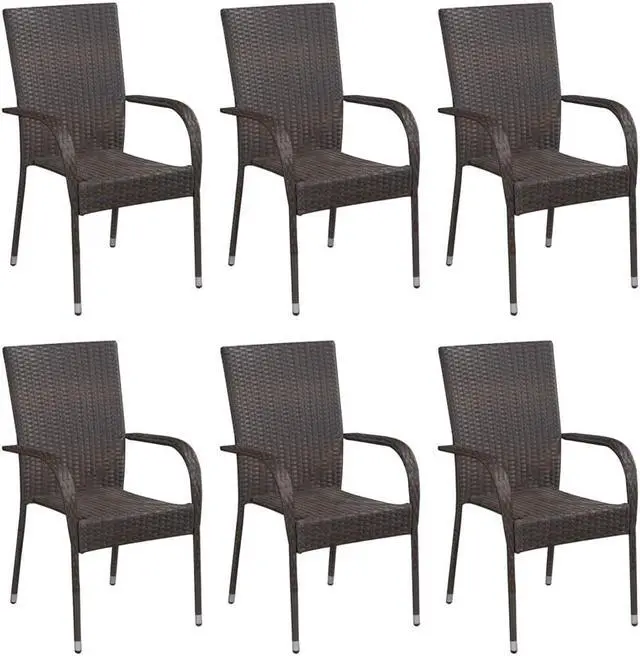 Alt view image 2 of 5 - vidaXL Patio Dining Set Outdoor Table and Chair Set 7 Piece Poly Rattan Brown