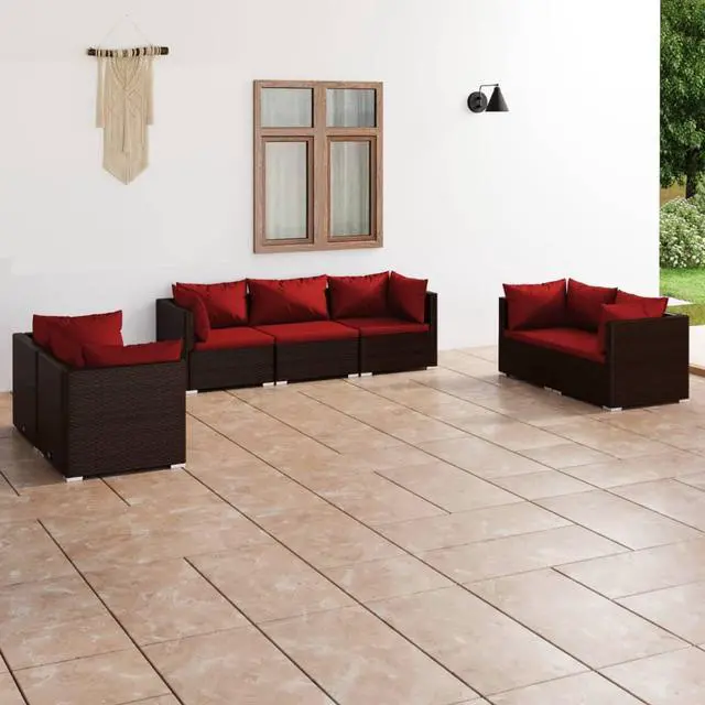 Main image of vidaXL Patio Lounge Set Outdoor Sectional Sofa Set 7 Piece Poly Rattan Brown