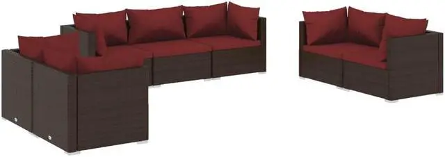 Alt view image 2 of 6 - vidaXL Patio Lounge Set Outdoor Sectional Sofa Set 7 Piece Poly Rattan Brown