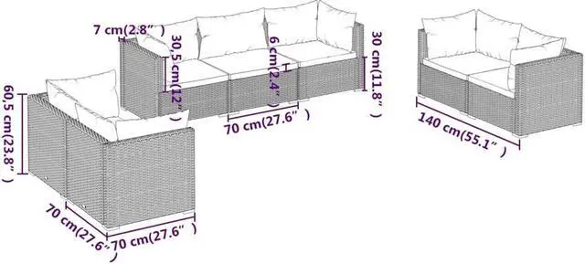 Alt view image 6 of 6 - vidaXL Patio Lounge Set Outdoor Sectional Sofa Set 7 Piece Poly Rattan Brown